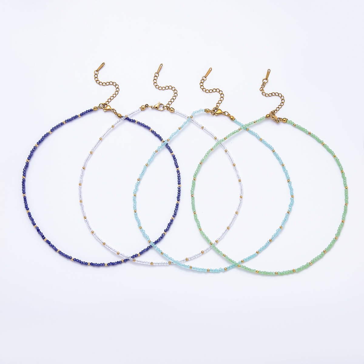 Handmade 2mm Blue, Clear, Light Blue, Green Multifaceted Crystal Gemstone Chain 16 Inch Necklace | WA-00562 WA-00582 WA-00654 WA-00660