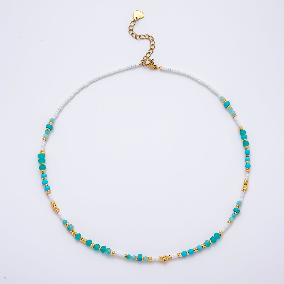 Handmade 4mm Amazonite White Quartz Rondelle Gemstone Chain 16 Inch Necklace | WA-00460