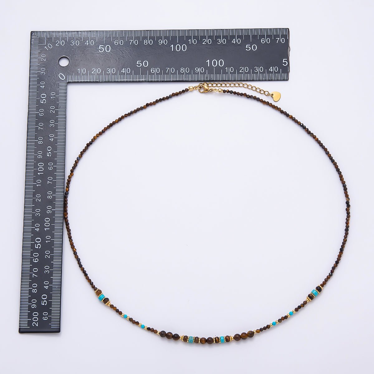 Handmade 4mm Turquoise Tiger Eye Round Gradient Gemstone Chain 22 Inch Necklace | WA-00491