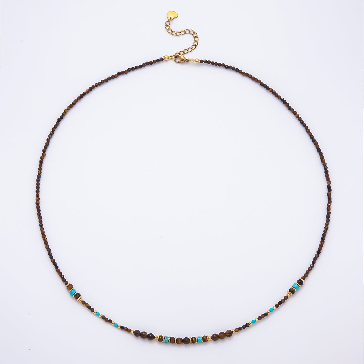 Handmade 4mm Turquoise Tiger Eye Round Gradient Gemstone Chain 22 Inch Necklace | WA-00491