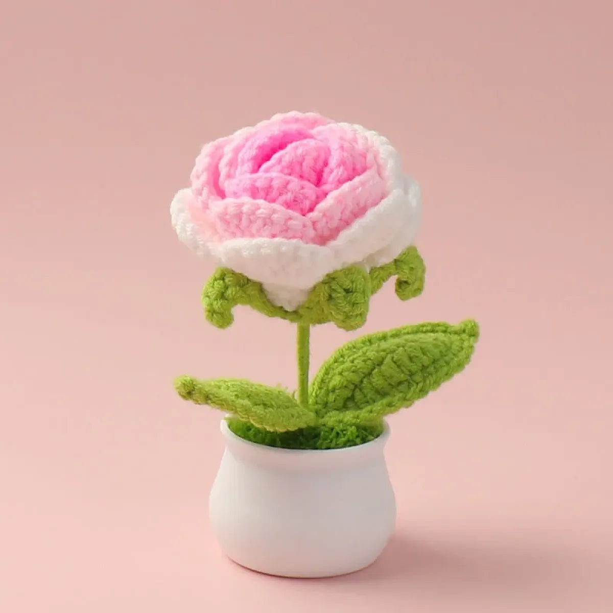 Handmade Crochet Rose Plush โ Potted Flower Decor Gift for Her