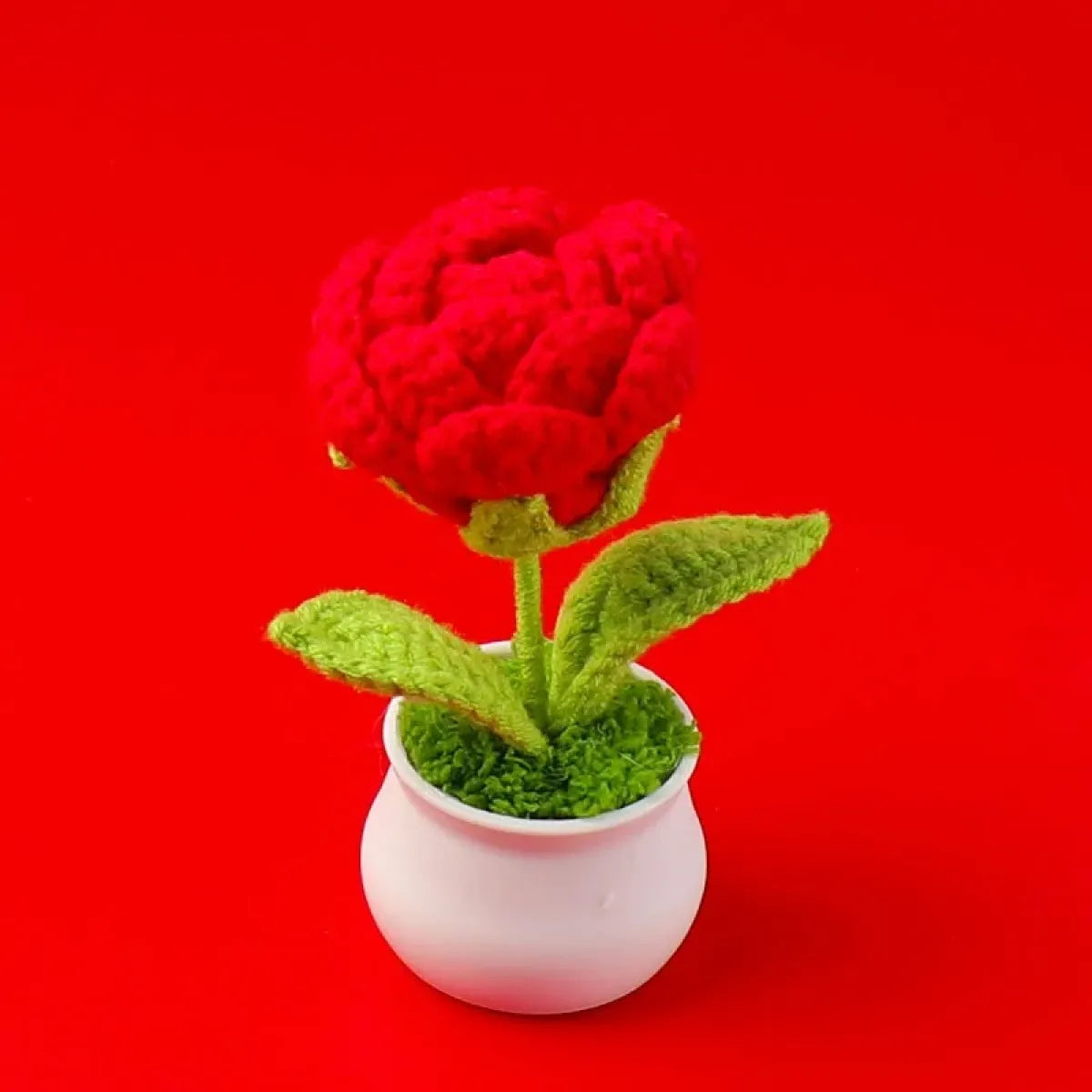 Handmade Crochet Rose Plush โ Potted Flower Decor Gift for Her
