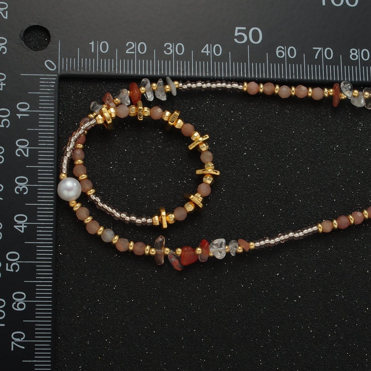 Handmade Pink Rose Quartz Beaded Chain Necklace with Freshwater Pearl 15.35 Inch with Extender | WA2570