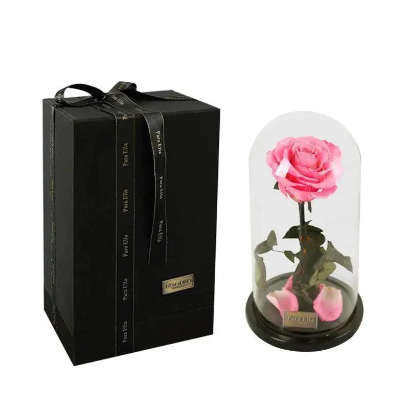 Handmade Preserved Enchanted Rose With Glass Dome on Wood Base - Rose for Christmas ,Valentine&