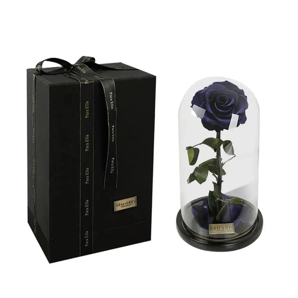 Handmade Preserved Enchanted Rose With Glass Dome on Wood Base - Rose for Christmas ,Valentine&