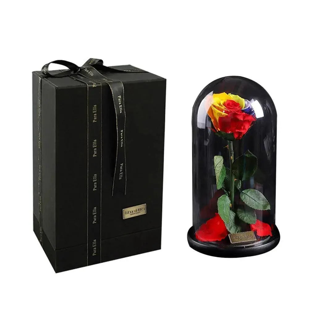 Handmade Preserved Enchanted Rose With Glass Dome on Wood Base - Rose for Christmas ,Valentine&