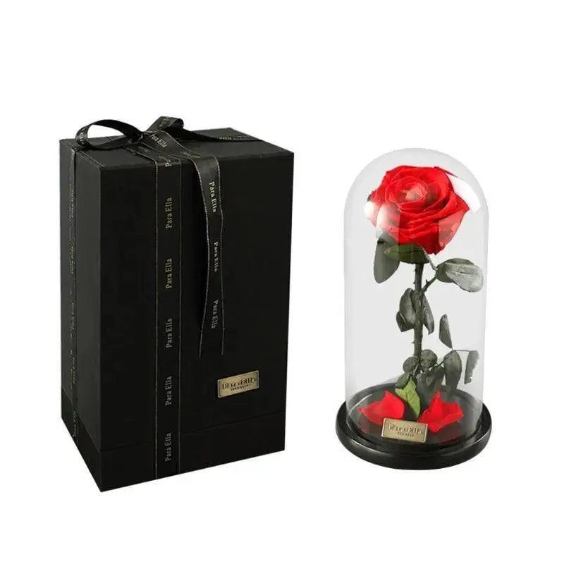Handmade Preserved Enchanted Rose With Glass Dome on Wood Base - Rose for Christmas ,Valentine&
