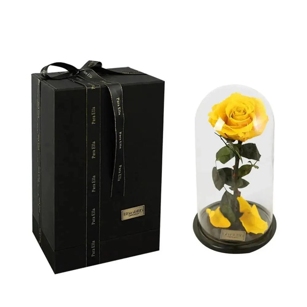 Handmade Preserved Enchanted Rose With Glass Dome on Wood Base - Rose for Christmas ,Valentine&
