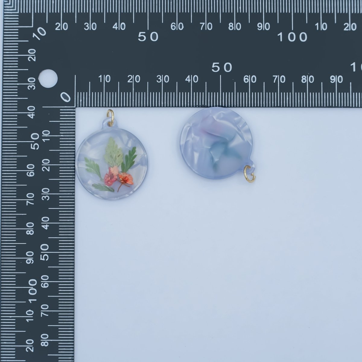 Handmade Pressed Red Poppy Flower Round Resin Charm | N062