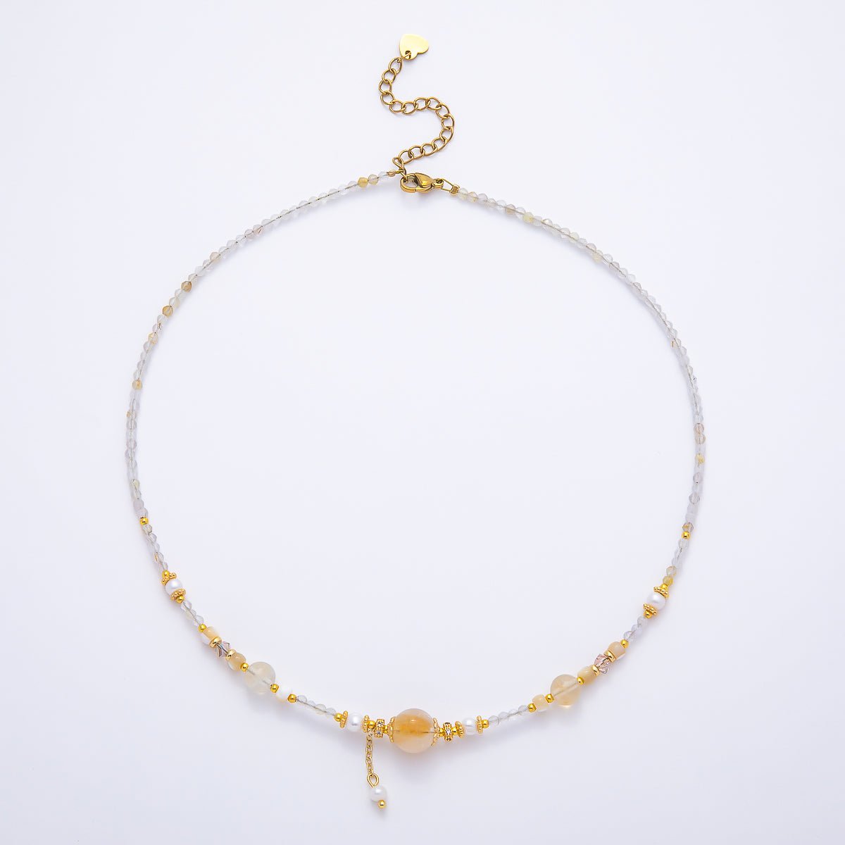 Handmade Shell Pearl White Quartz Gemstone Chain 16 Inch Necklace | WA-04735