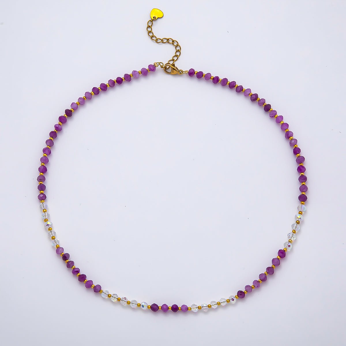 Handmade Stainless Steel 2mm AB Amethyst Gemstone Chain 16 Inch Necklace | WA-04640