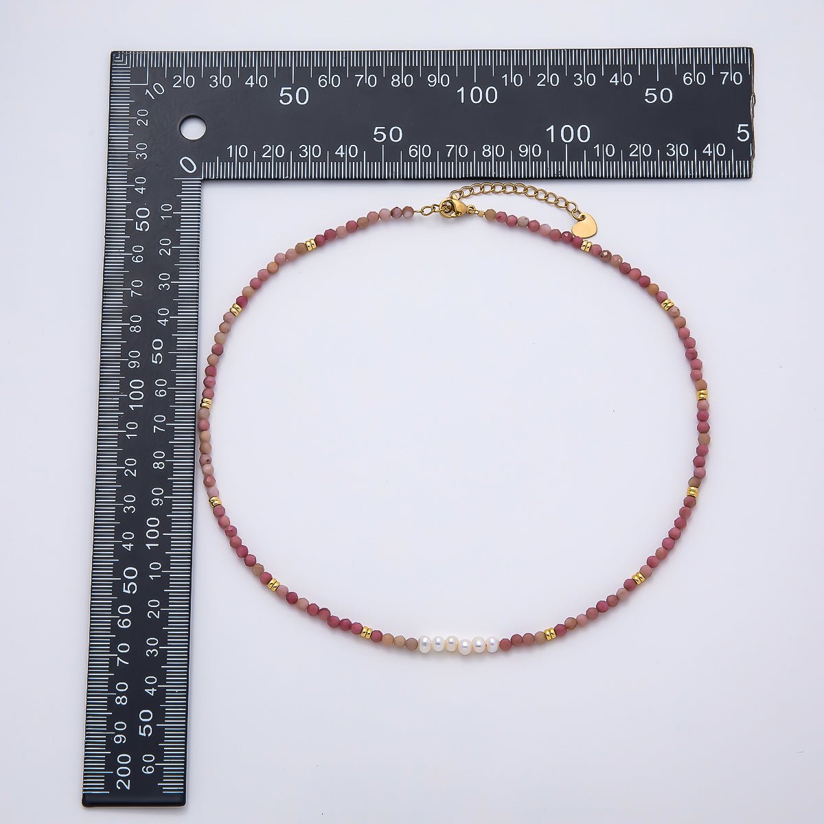 Handmade Stainless Steel 3mm Shell Pearl Rose Quartz Gemstone Chain 15.5 Inch Necklace | WA-04653