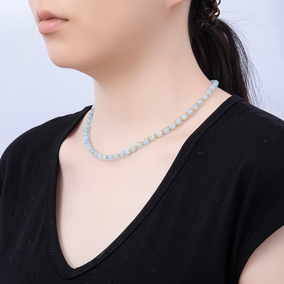 Handmade Stainless Steel 3mm Square Gemstone Chain 16 Inch Necklace | WA-04657 ~ WA-04663