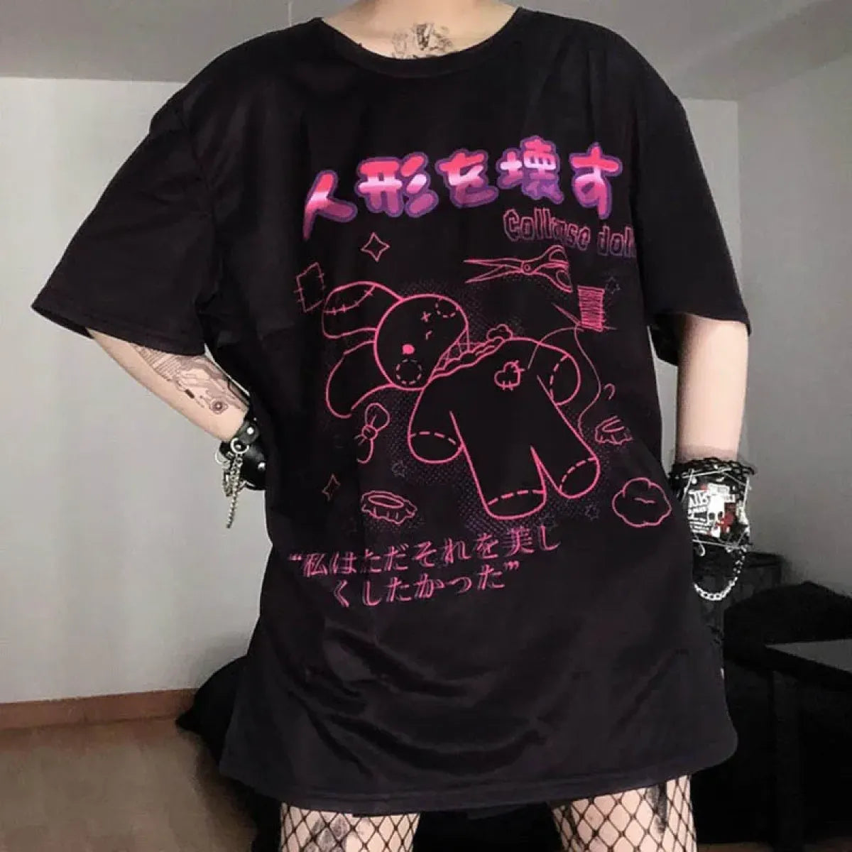 Harajuku Hopper Tee – Cyberpunk Bunny Graphic Crop Top