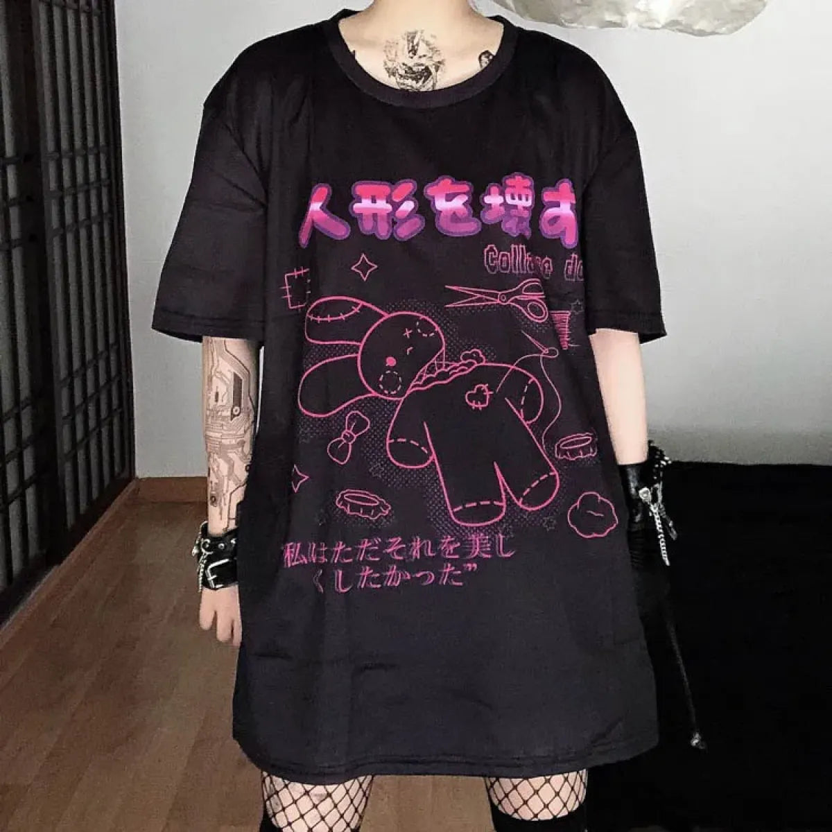 Harajuku Hopper Tee – Cyberpunk Bunny Graphic Crop Top