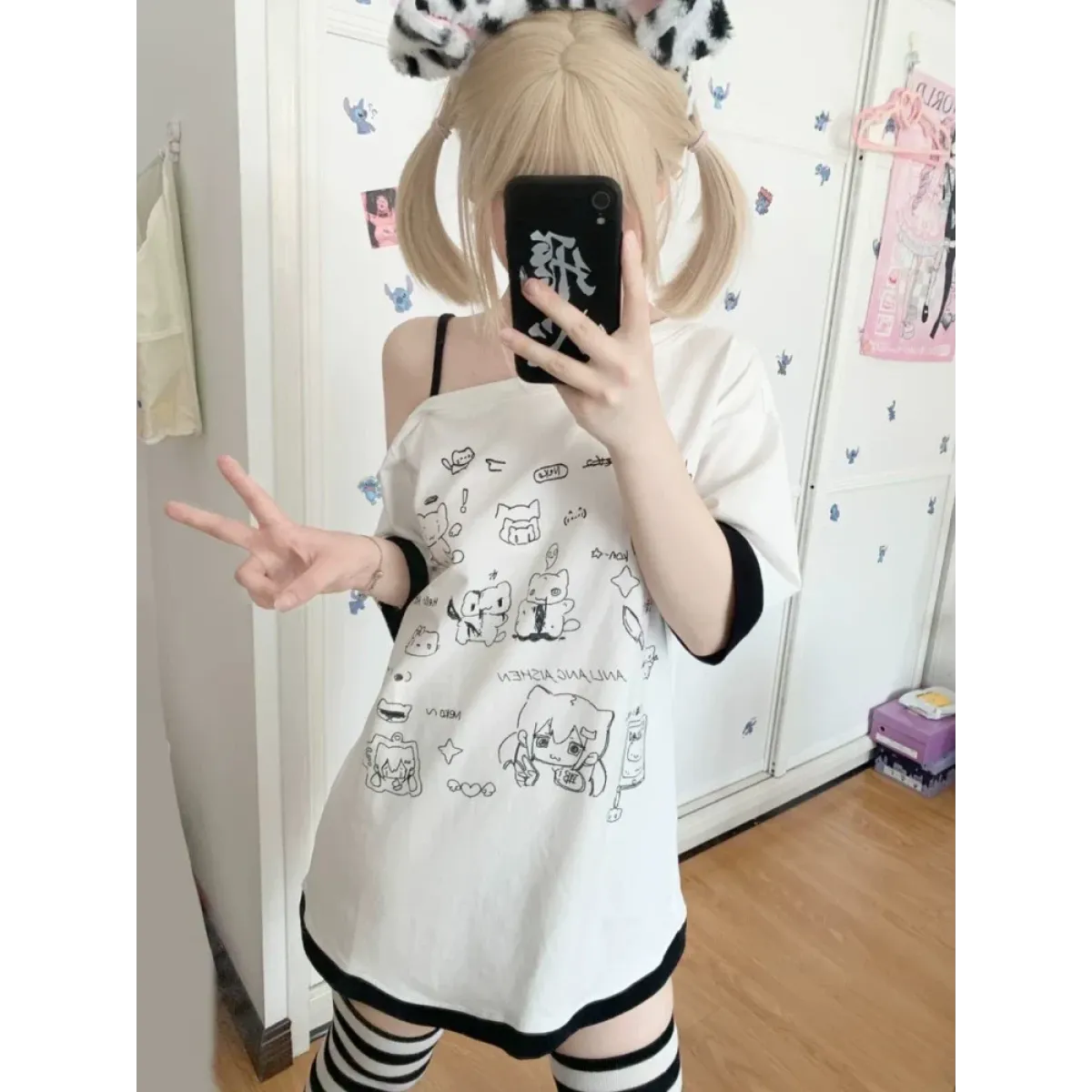 Harajuku Kawaii Cartoon Print Loose Tee – Gothic Sweet Style