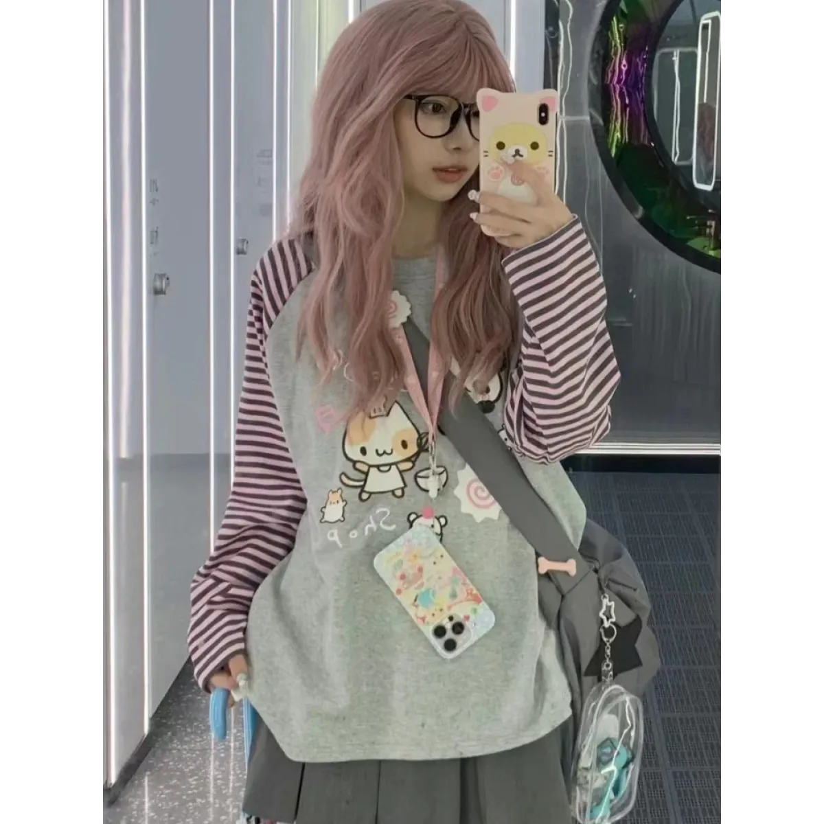 Harajuku Stripe Panda T-shirt - E-girl Kawaii Graphic Tee