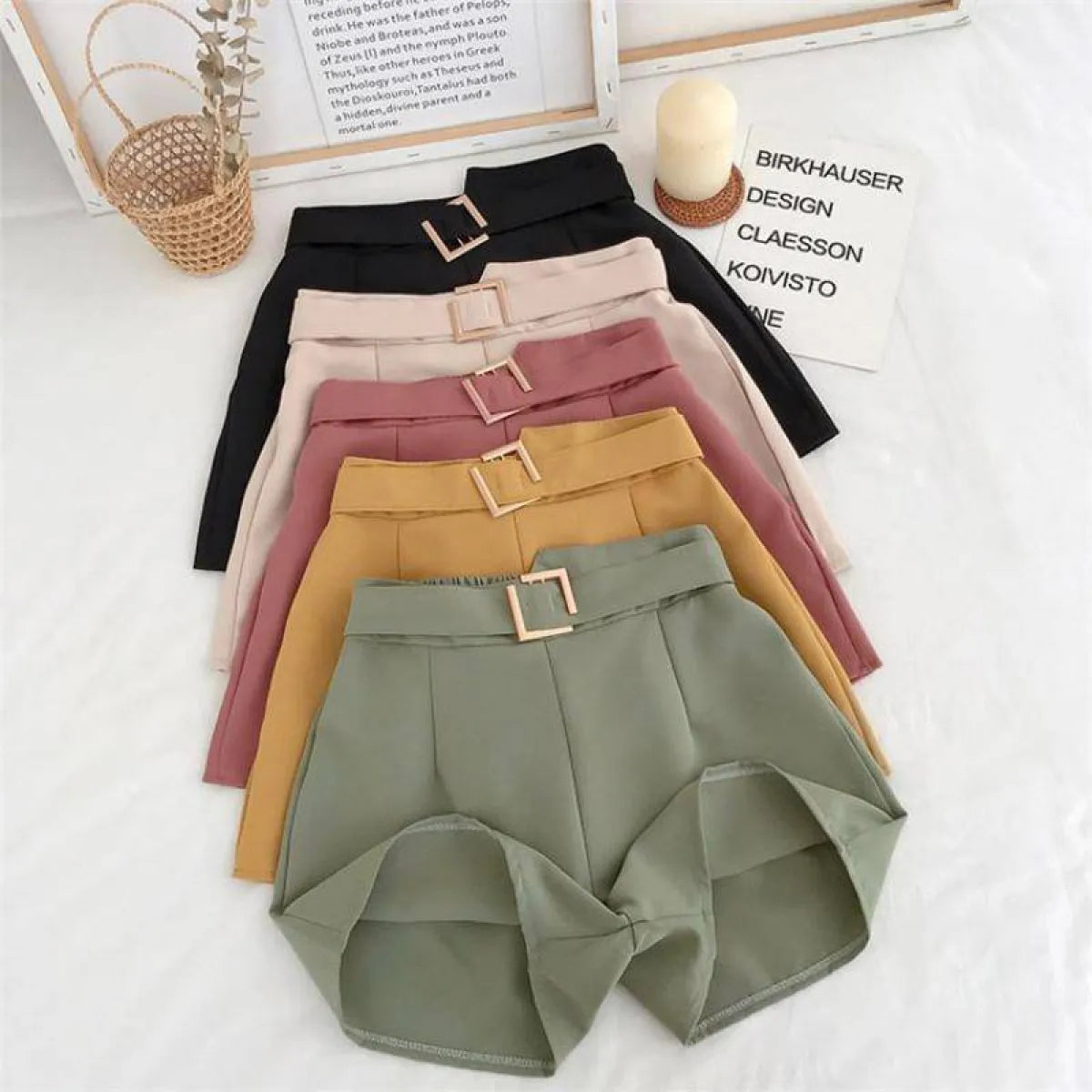 Solid High Waist Shorts
