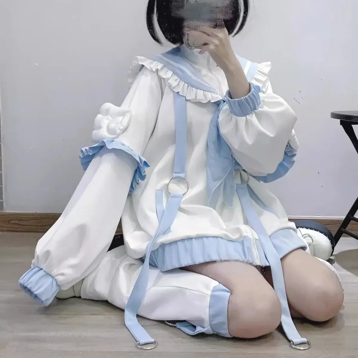 Kawaii Sailor Ruffle Hoodie Set