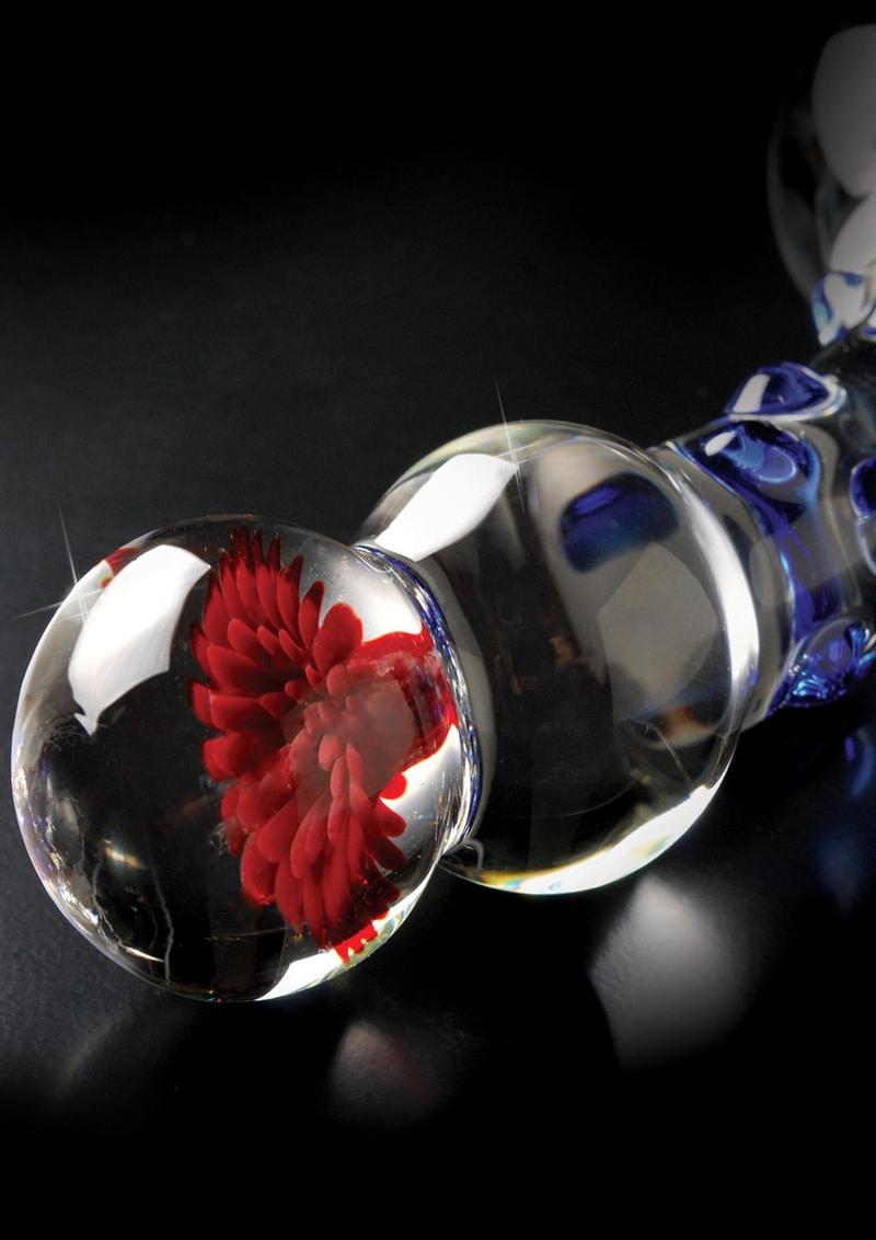 Icicles No. 18 Textured Glass Massager with Blue and Red Dots