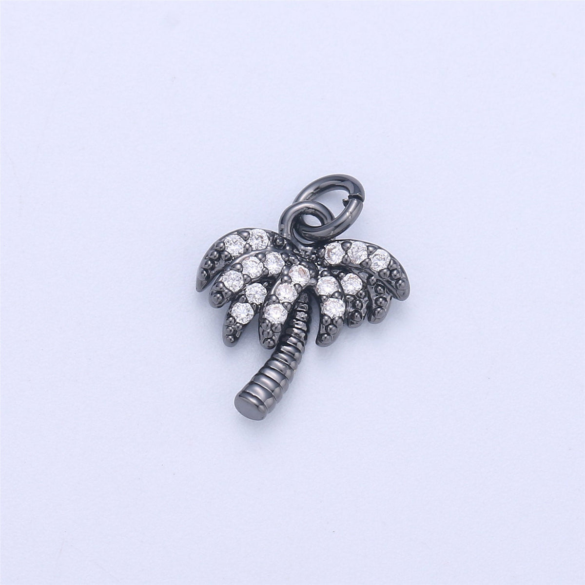 Dainty Gold, Rose Gold, Black, Silver Palm Tree Charm - Pendant, Micro Pave Cubic CZ Crystal Pendant Gold filled, C-841