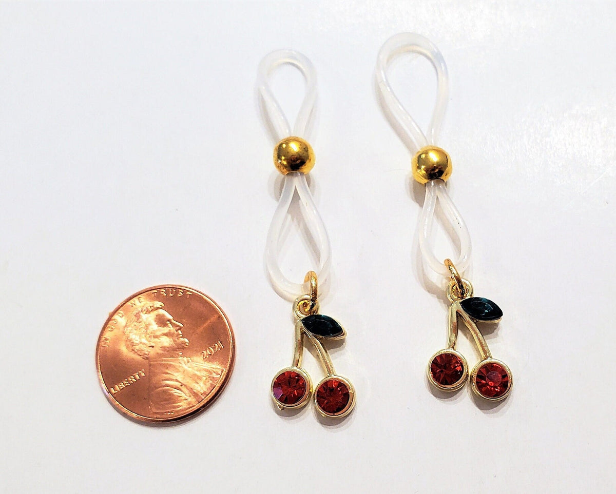 Cherry Rhinestone Nipple Rings, No Piercing Required