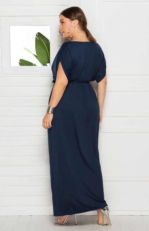 Maternity Knit Dress - Short Sleeve V-Neck Solid Color Dress