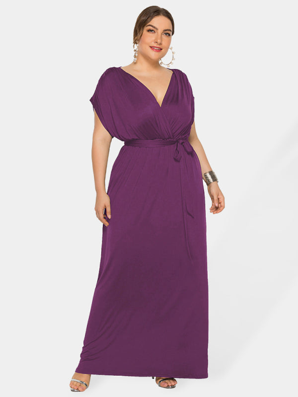 Maternity Knit Dress - Short Sleeve V-Neck Solid Color Dress