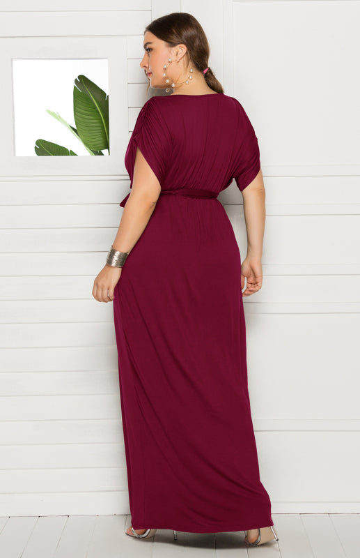 Maternity Knit Dress - Short Sleeve V-Neck Solid Color Dress