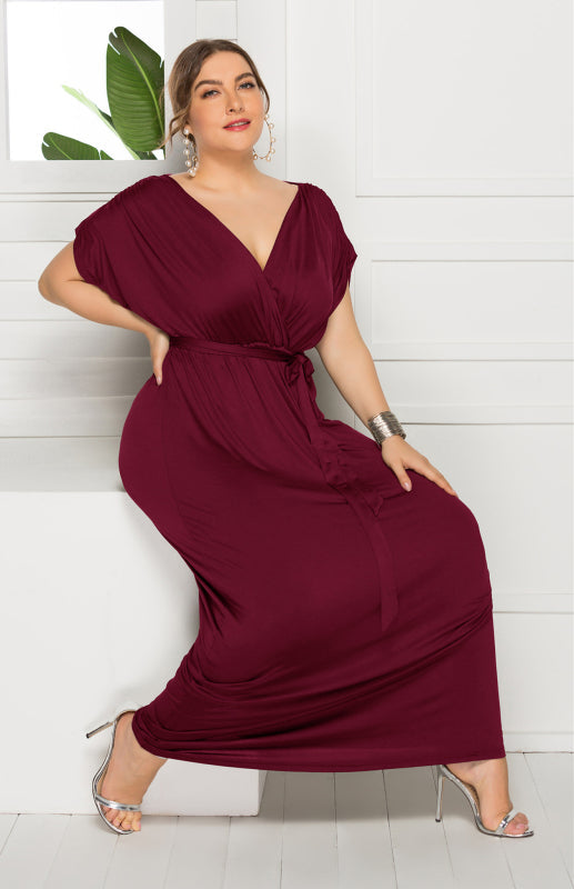 Maternity Knit Dress - Short Sleeve V-Neck Solid Color Dress