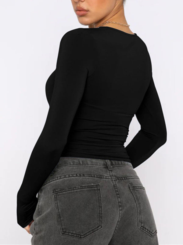 Solid color slim fit pullover t-shirt women&