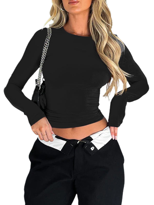 Solid color slim fit pullover t-shirt women&
