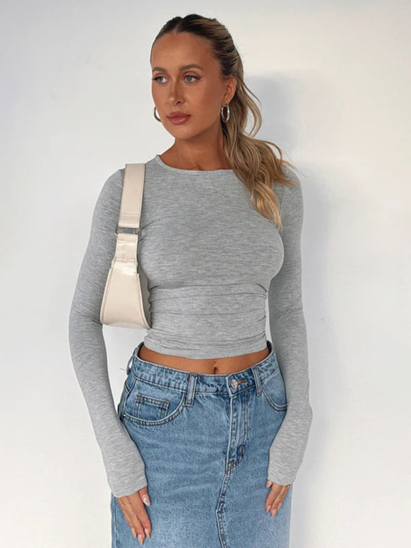Solid color slim fit pullover t-shirt women&
