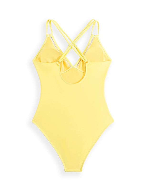Modern solid color sling hollow one-piece swimsuit