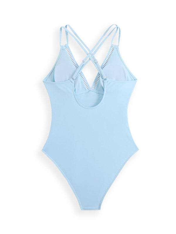 Modern solid color sling hollow one-piece swimsuit