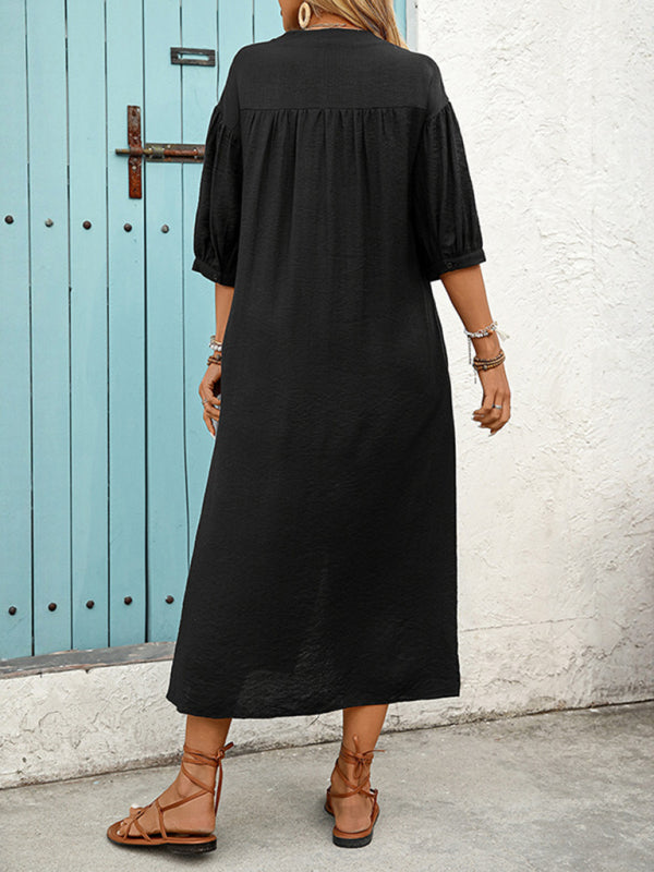 Casual personality ethnic style loose five-point sleeve embroidered dress
