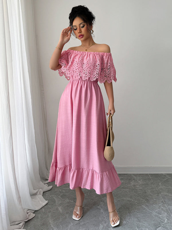 Elegant off-the-shoulder A-line maxi dress