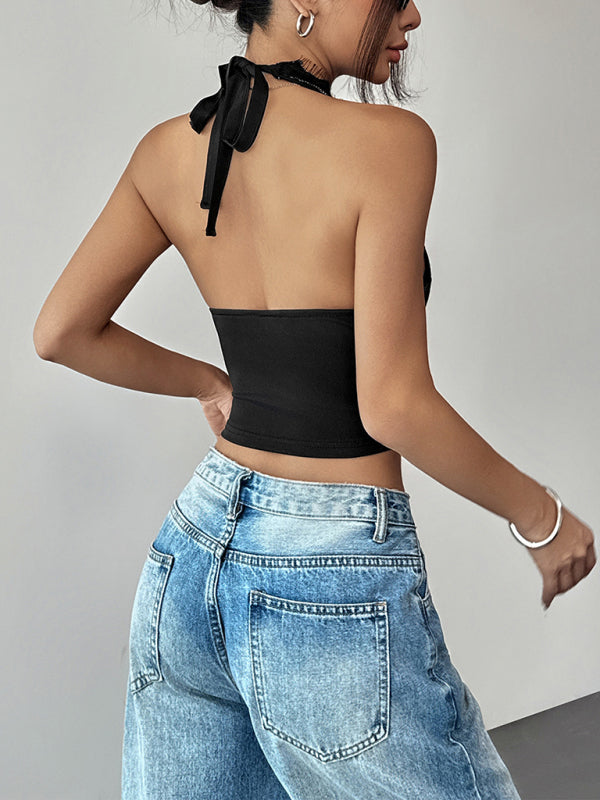 Hot Girl Party Sexy Slim Lace Holiday Halter Vest