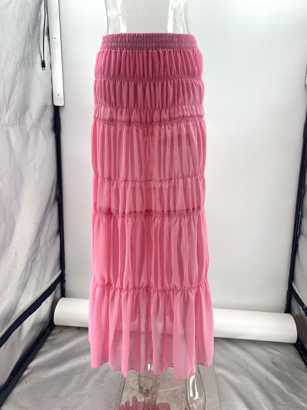 Pleated see-through pink skirt (with safety pants)