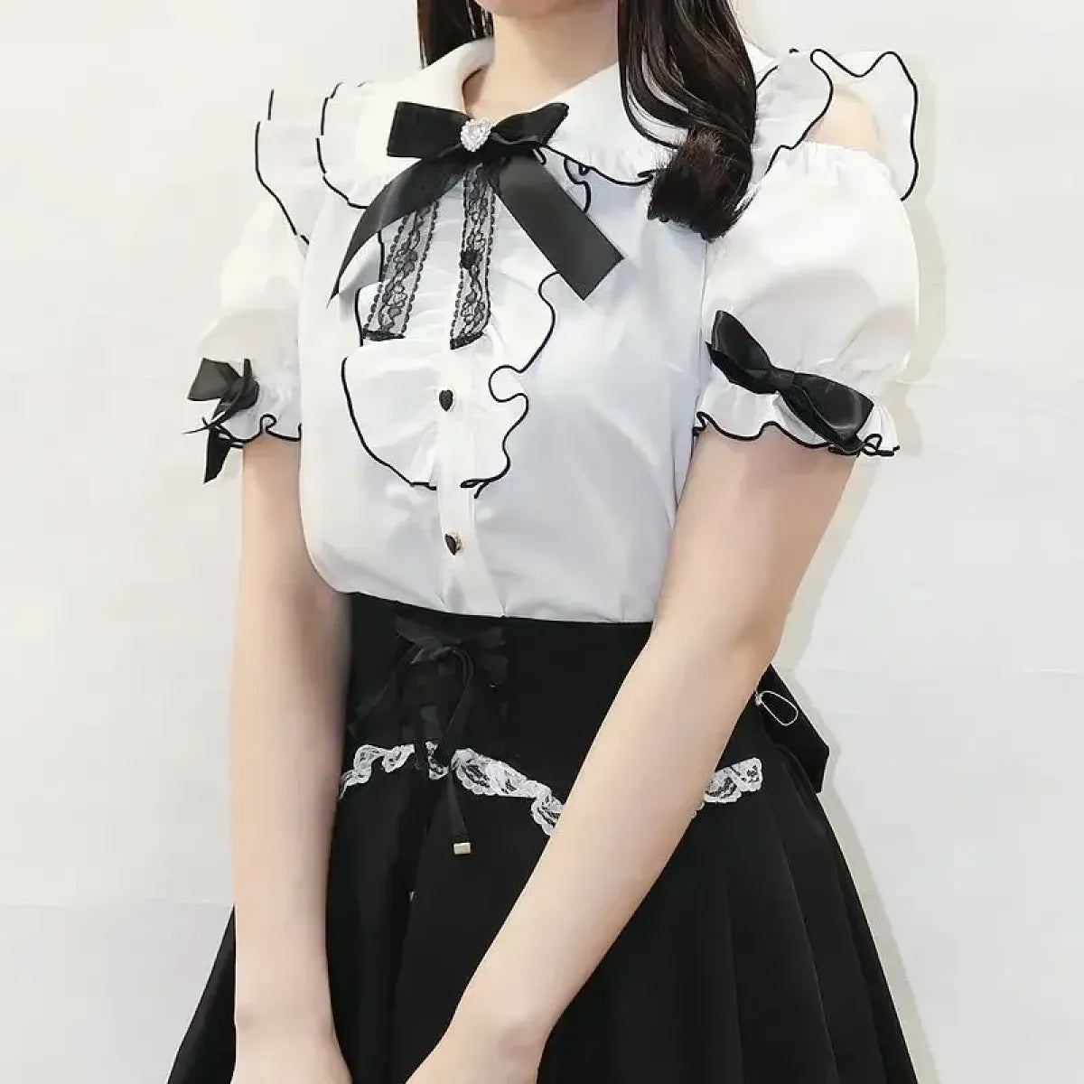 Sweet Lolita Ruffled Blouse - Bow Top, Kawaii Y2K Aesthetic