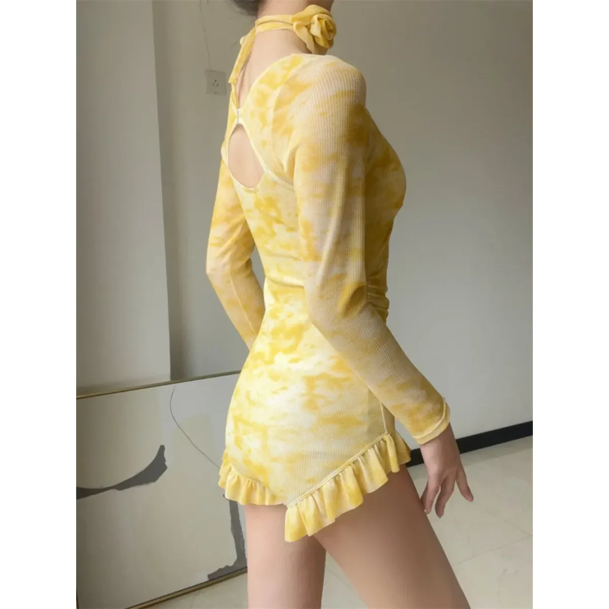 3D Floral Ruffle One-Piece β Korean Long Sleeve Beach Bodysuit