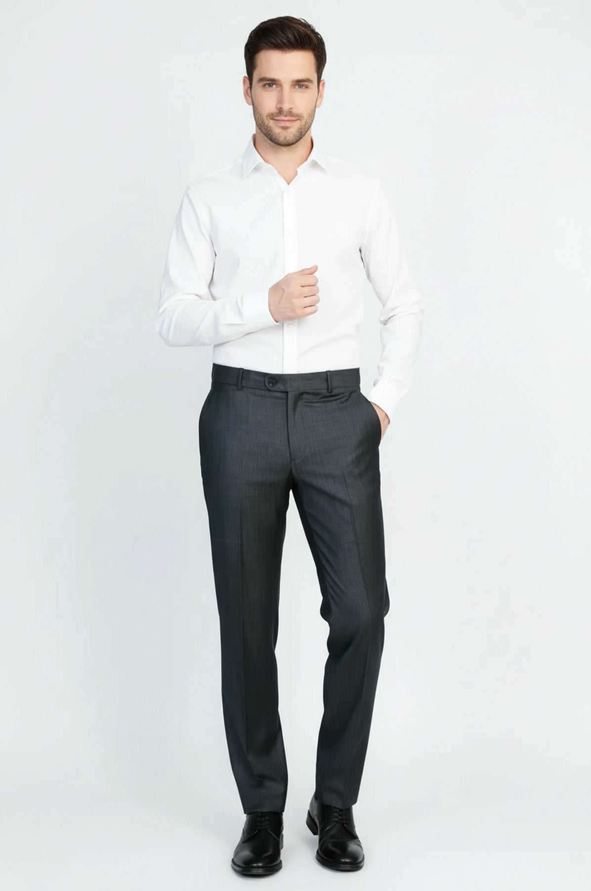 Anthracite Slim Fit Classic Cut Dress Trousers – Wessi