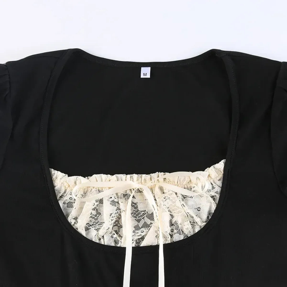 Lace Trim Crop Top: Sweet Square Neck Harajuku Tee