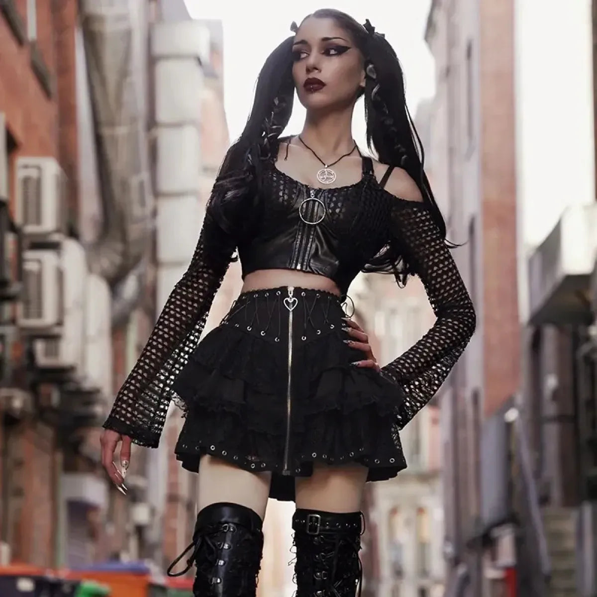 Gothic Lace-Up Corset Skirt – Kawaii Harajuku Punk Ruffle Mini Skirt