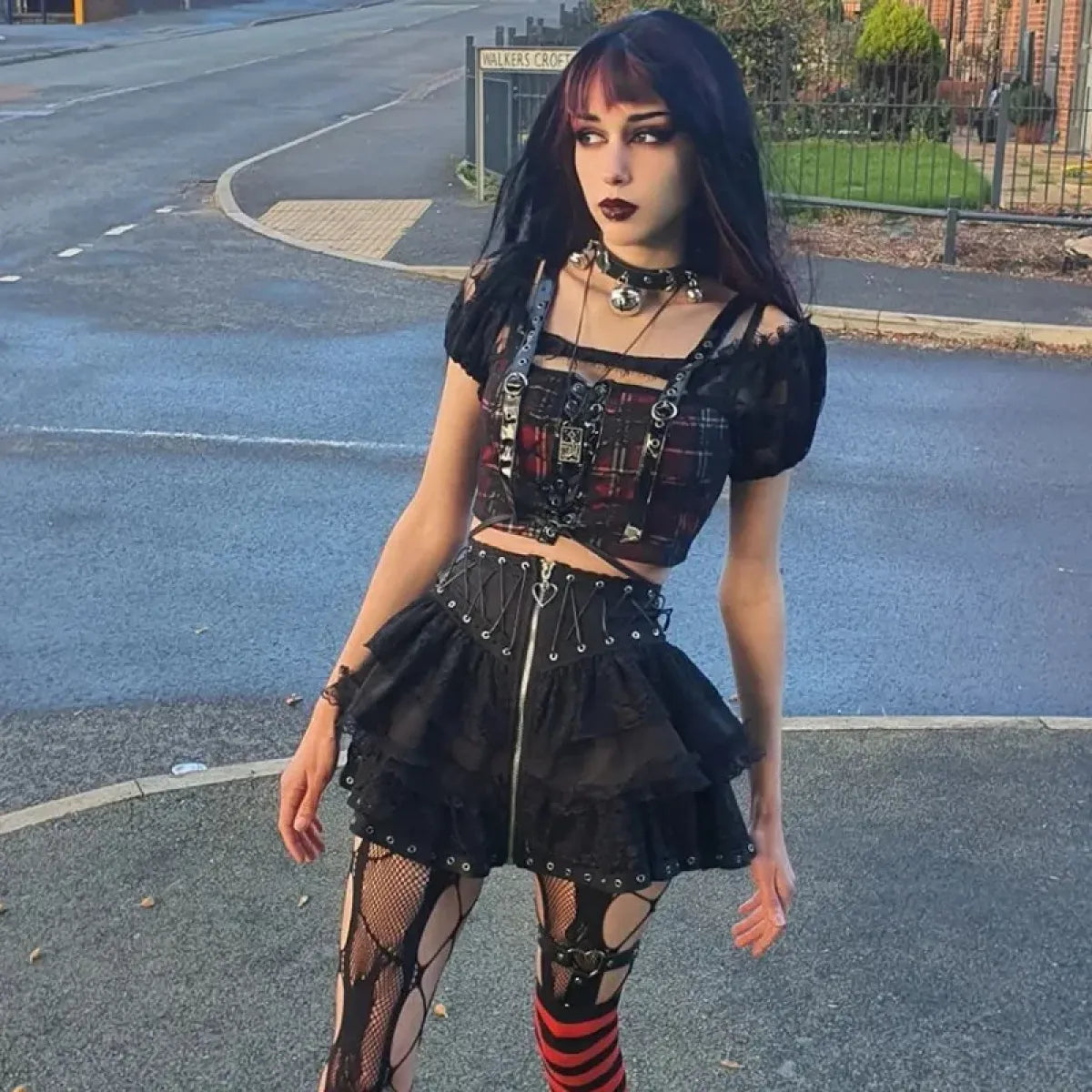 Gothic Lace-Up Corset Skirt – Kawaii Harajuku Punk Ruffle Mini Skirt