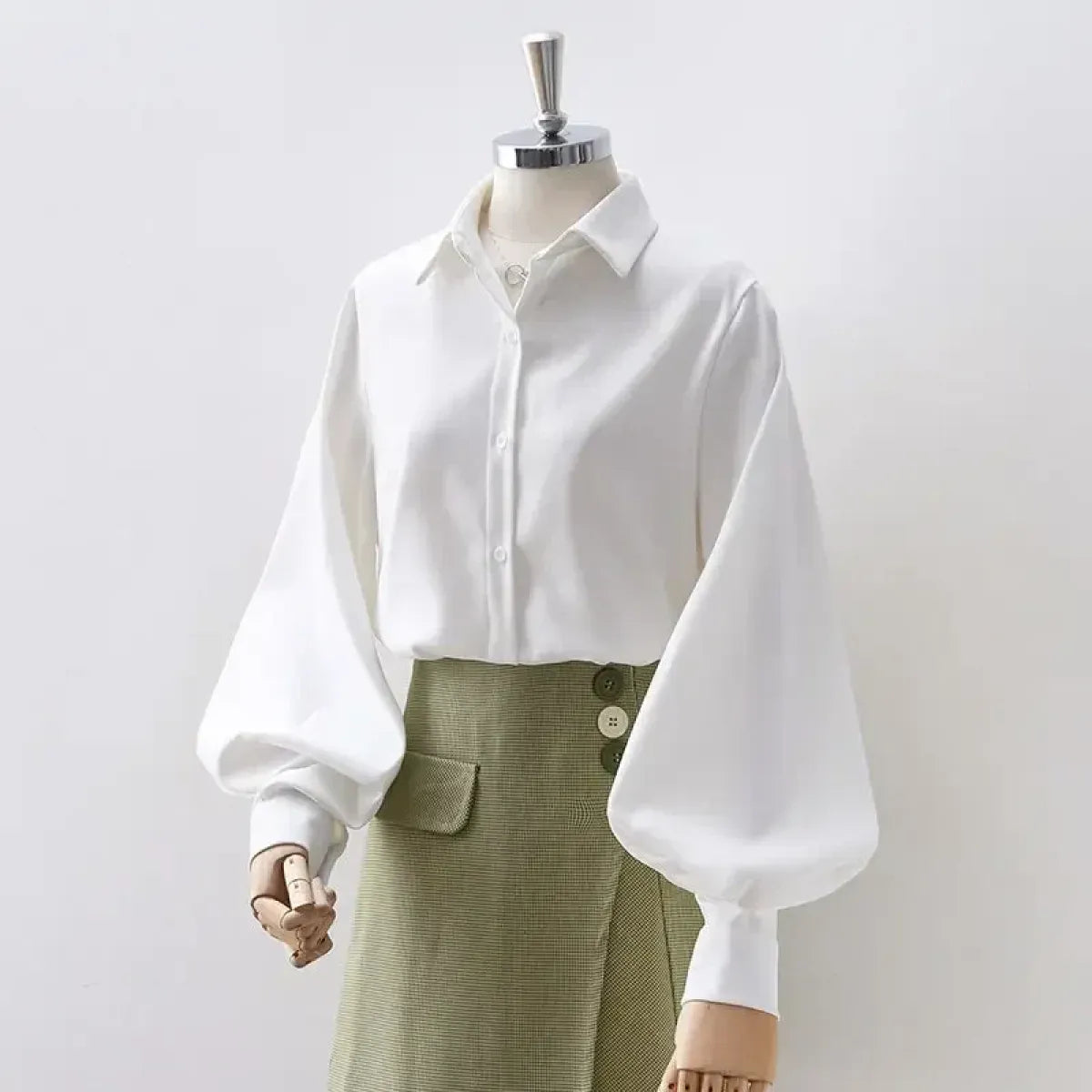 Lantern Sleeve Blouse – Elegant Vintage Button-Up Shirt
