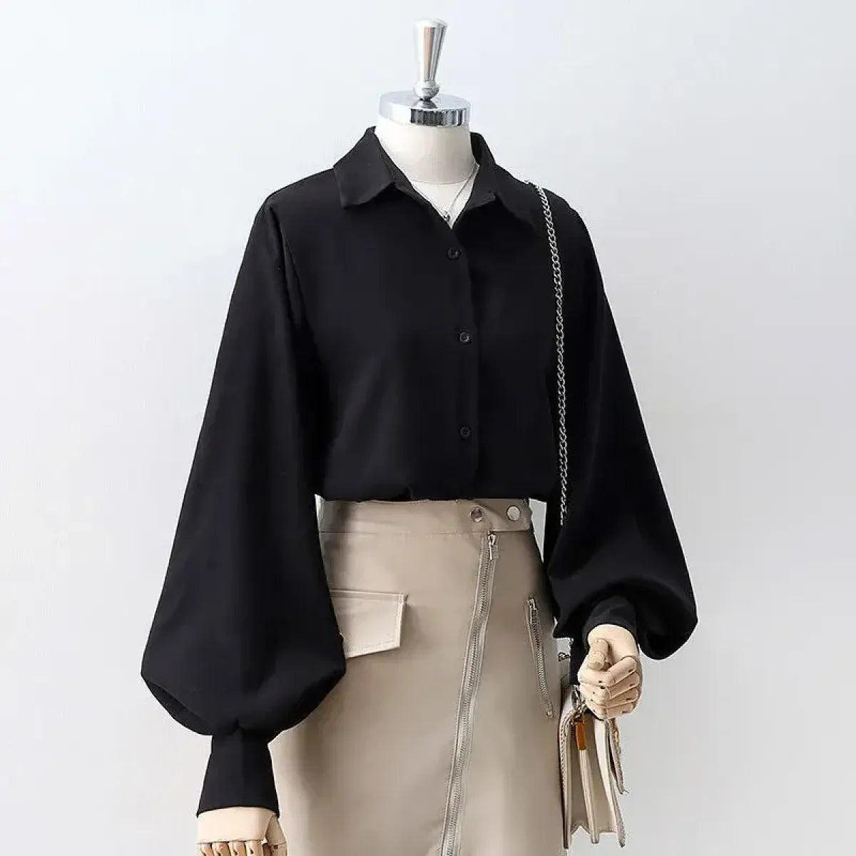 Lantern Sleeve Blouse – Elegant Vintage Button-Up Shirt