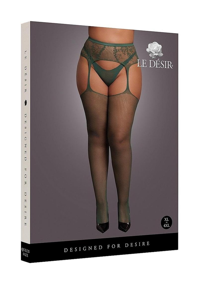 Le Désir Fishnet And Lace Garterbelt Stockings One Size