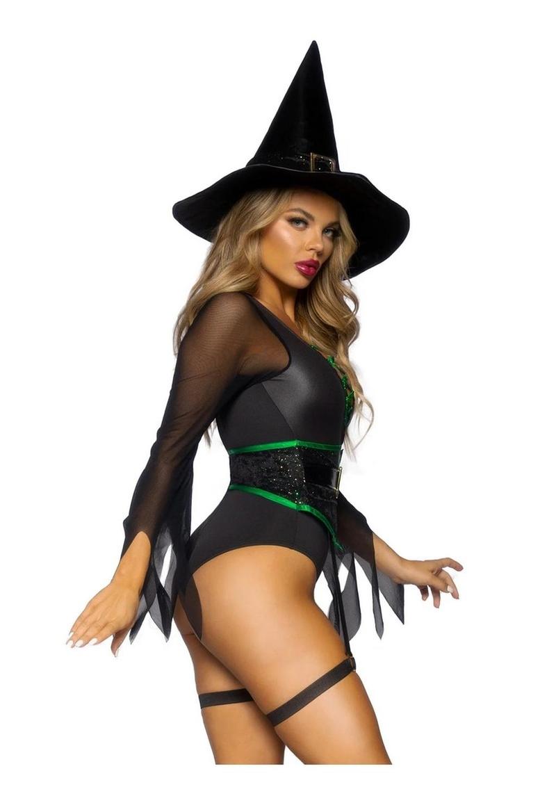 Broomstick Babe Witch Bodysuit With Lace-Up V