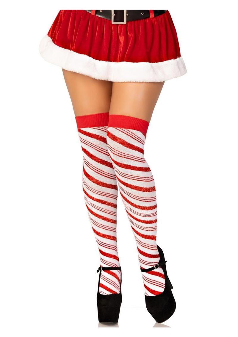 Leg Avenue Candy Cane Lurex Striped Over-the-Knee Socks